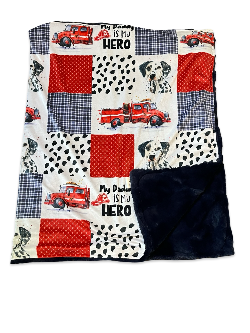 Firemen dog/ trucks/ navy back