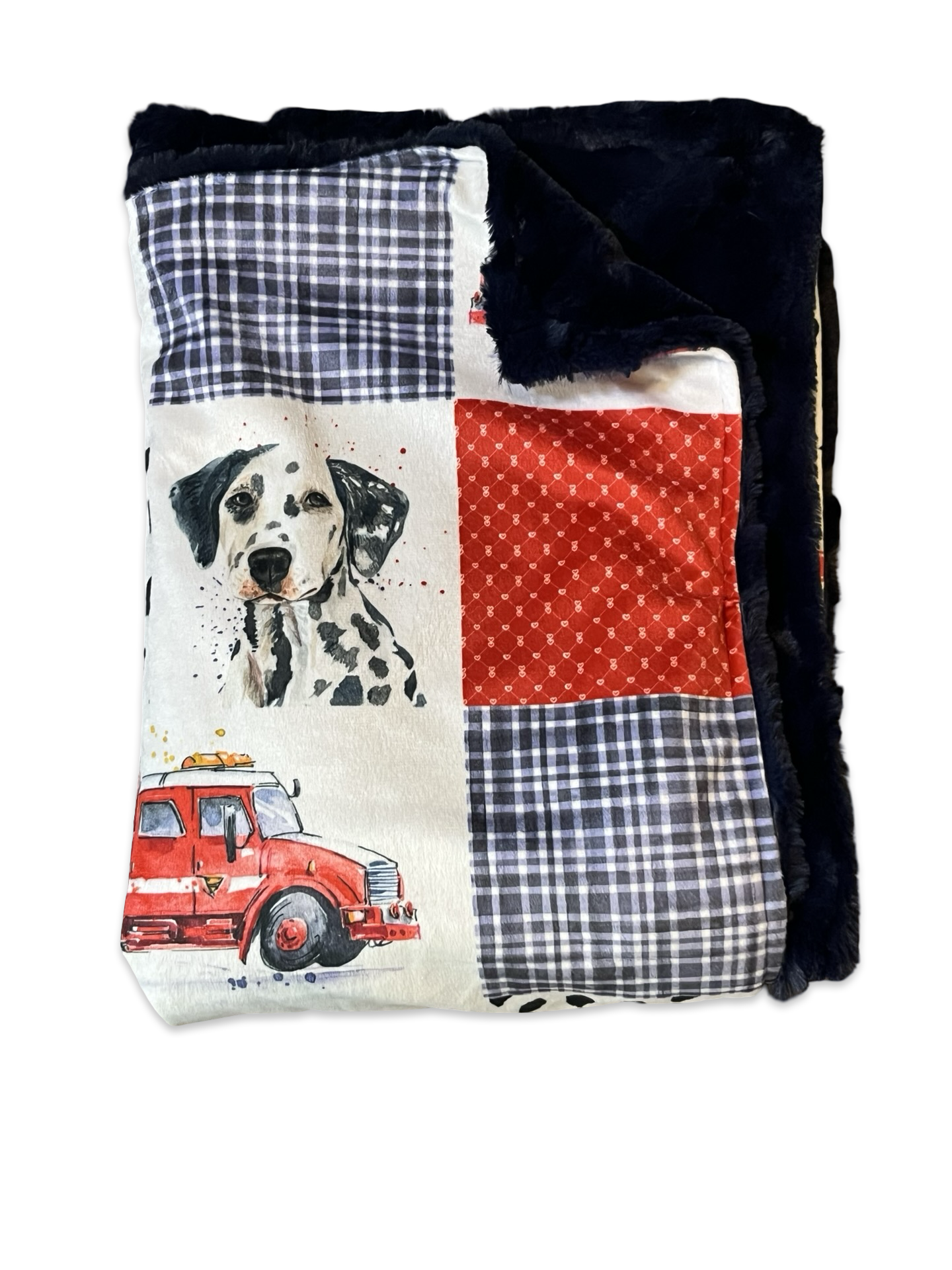 Firemen dog/ trucks/ navy back